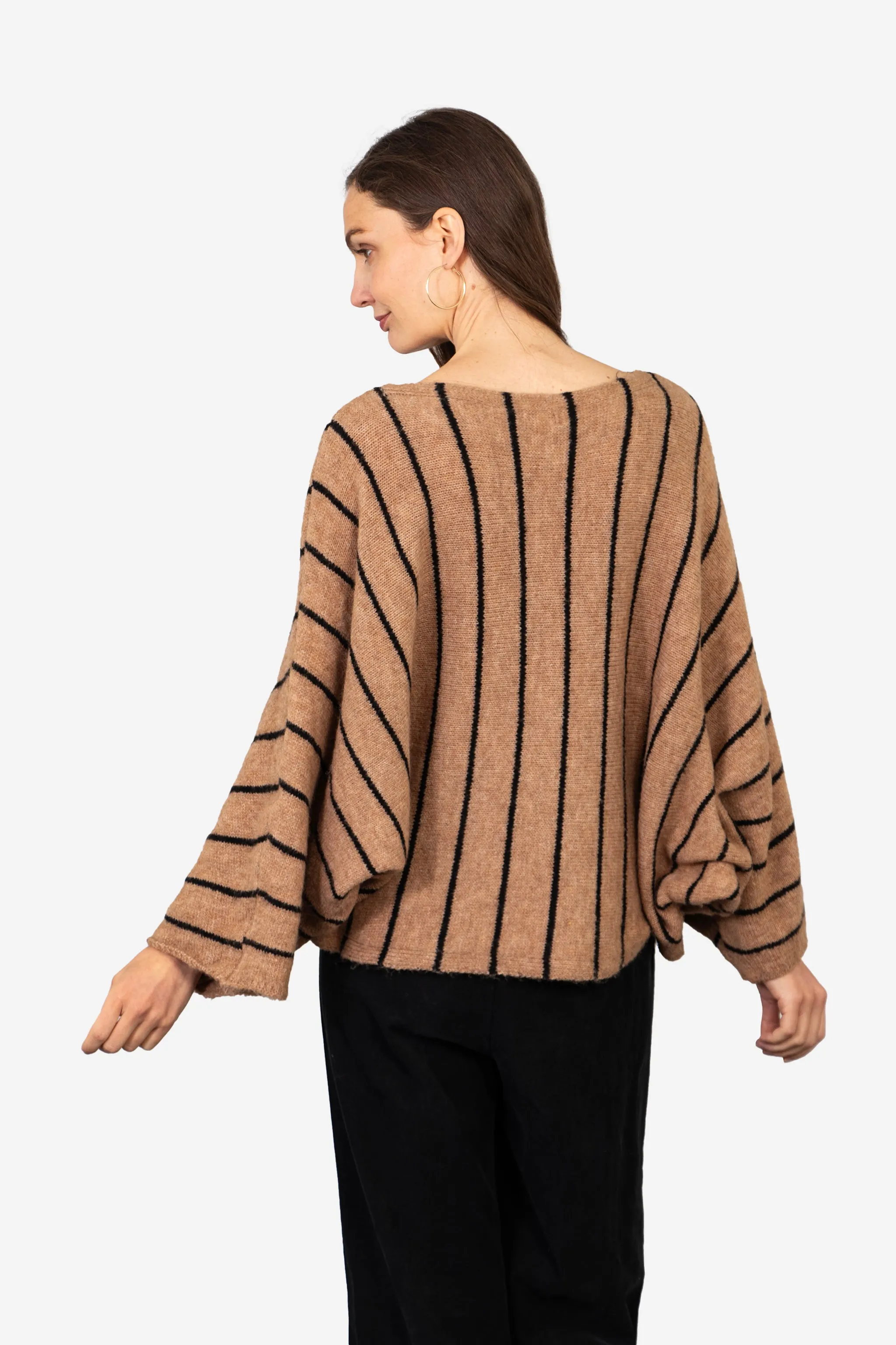 Blythe Batwing Jumper - Beige/Black, Striped