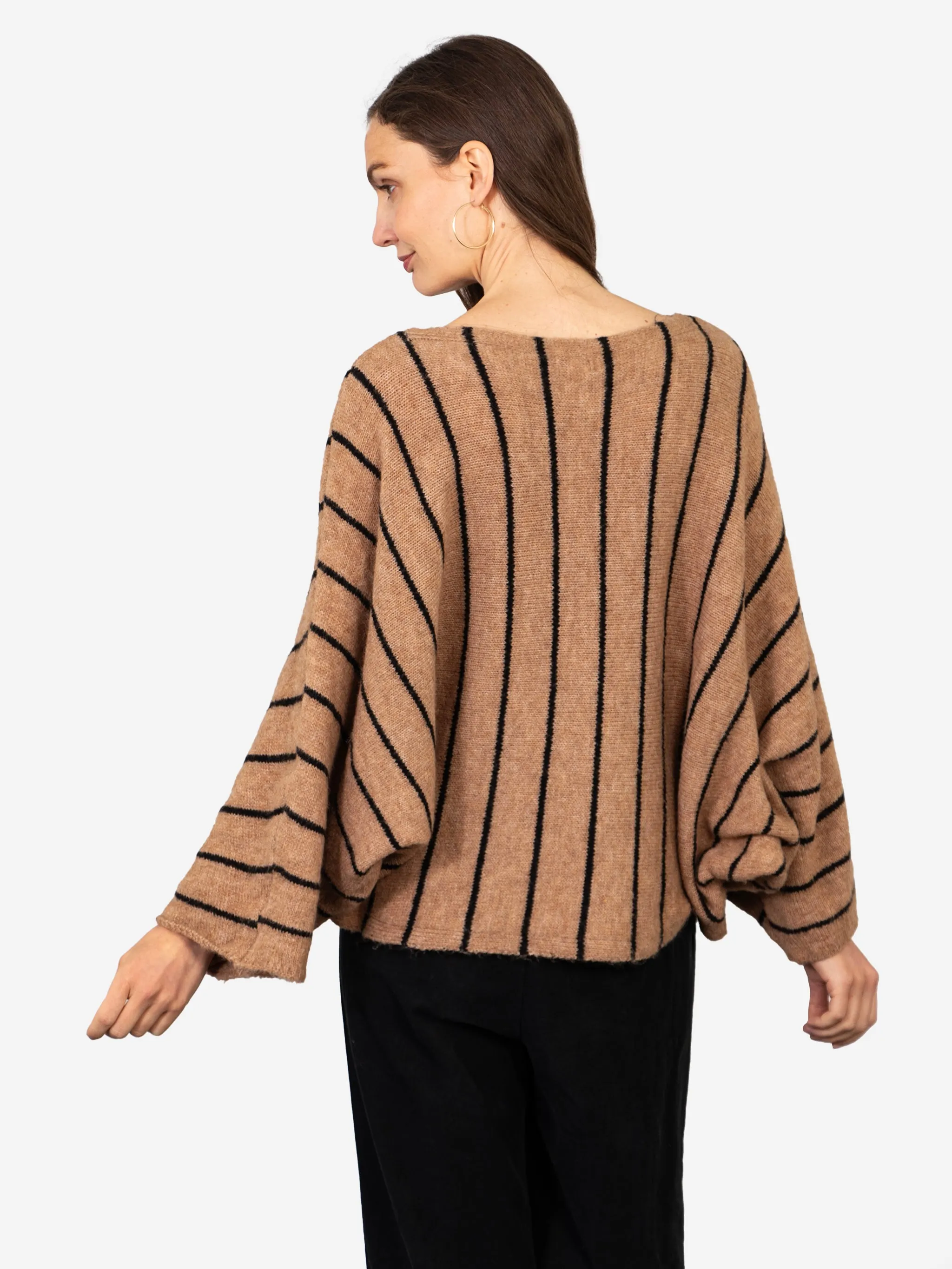 Blythe Batwing Jumper - Beige/Black, Striped