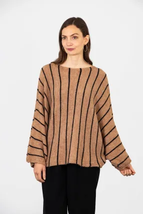 Blythe Batwing Jumper - Beige/Black, Striped