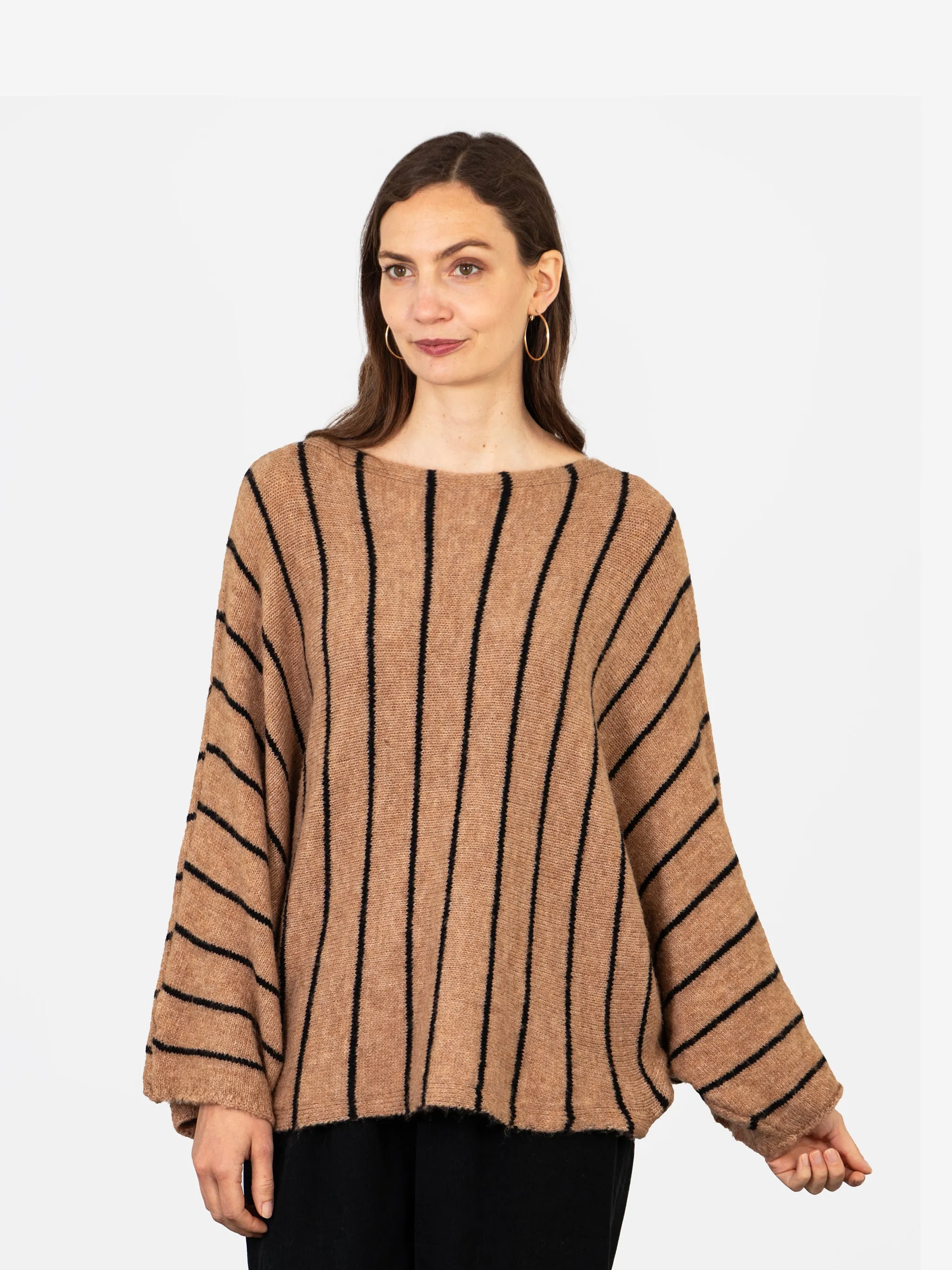 Blythe Batwing Jumper - Beige/Black, Striped