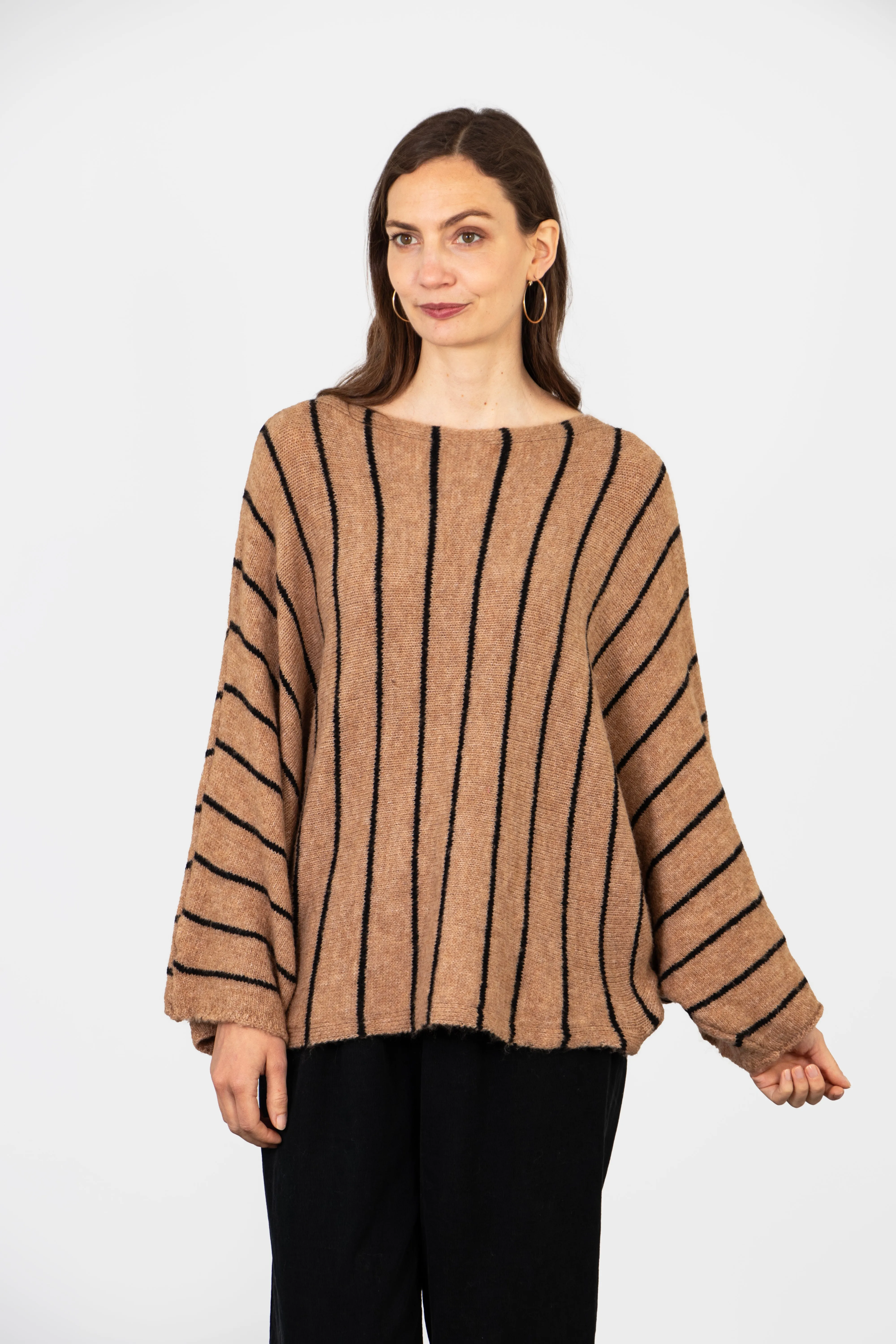 Blythe Batwing Jumper - Beige/Black, Striped