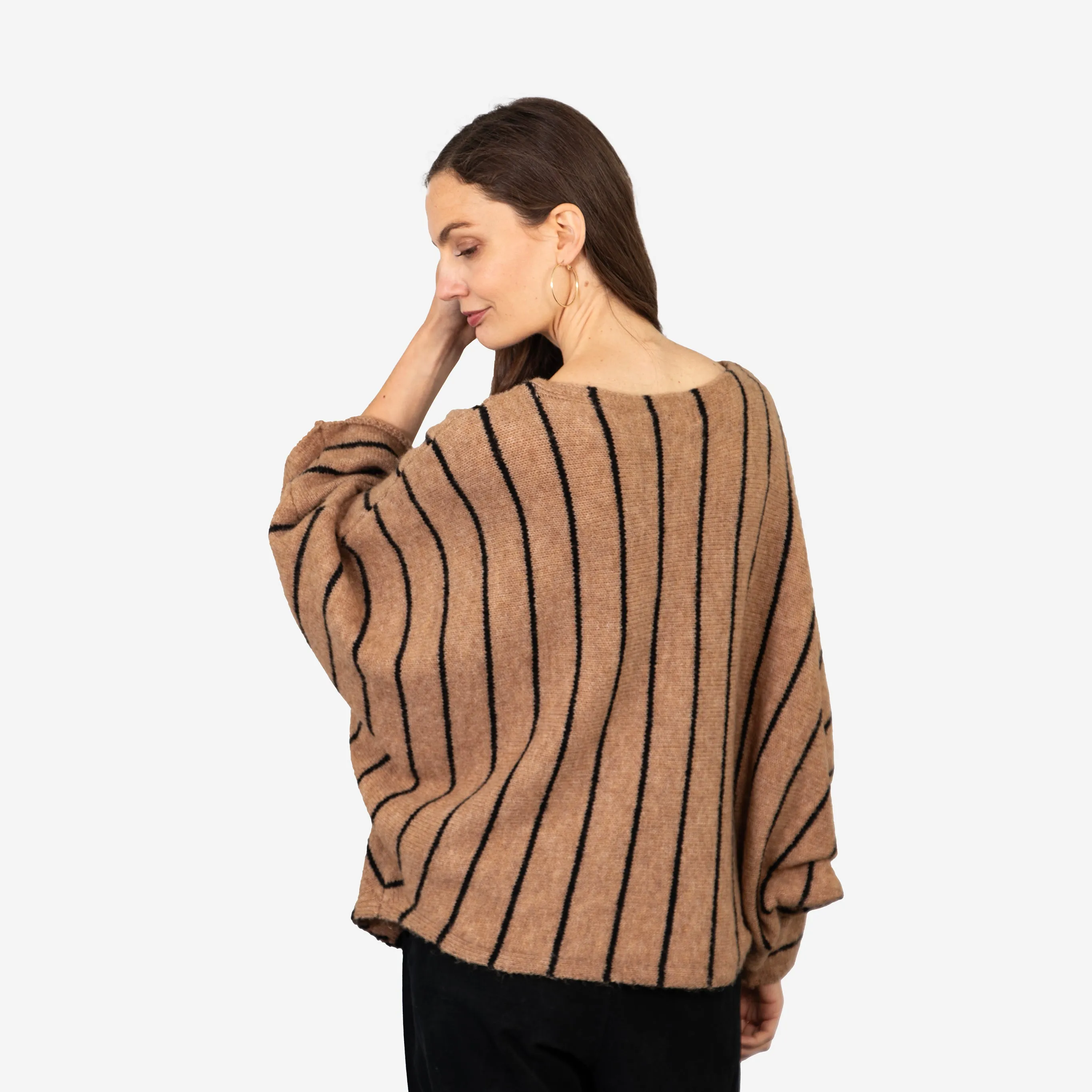 Blythe Batwing Jumper - Beige/Black, Striped