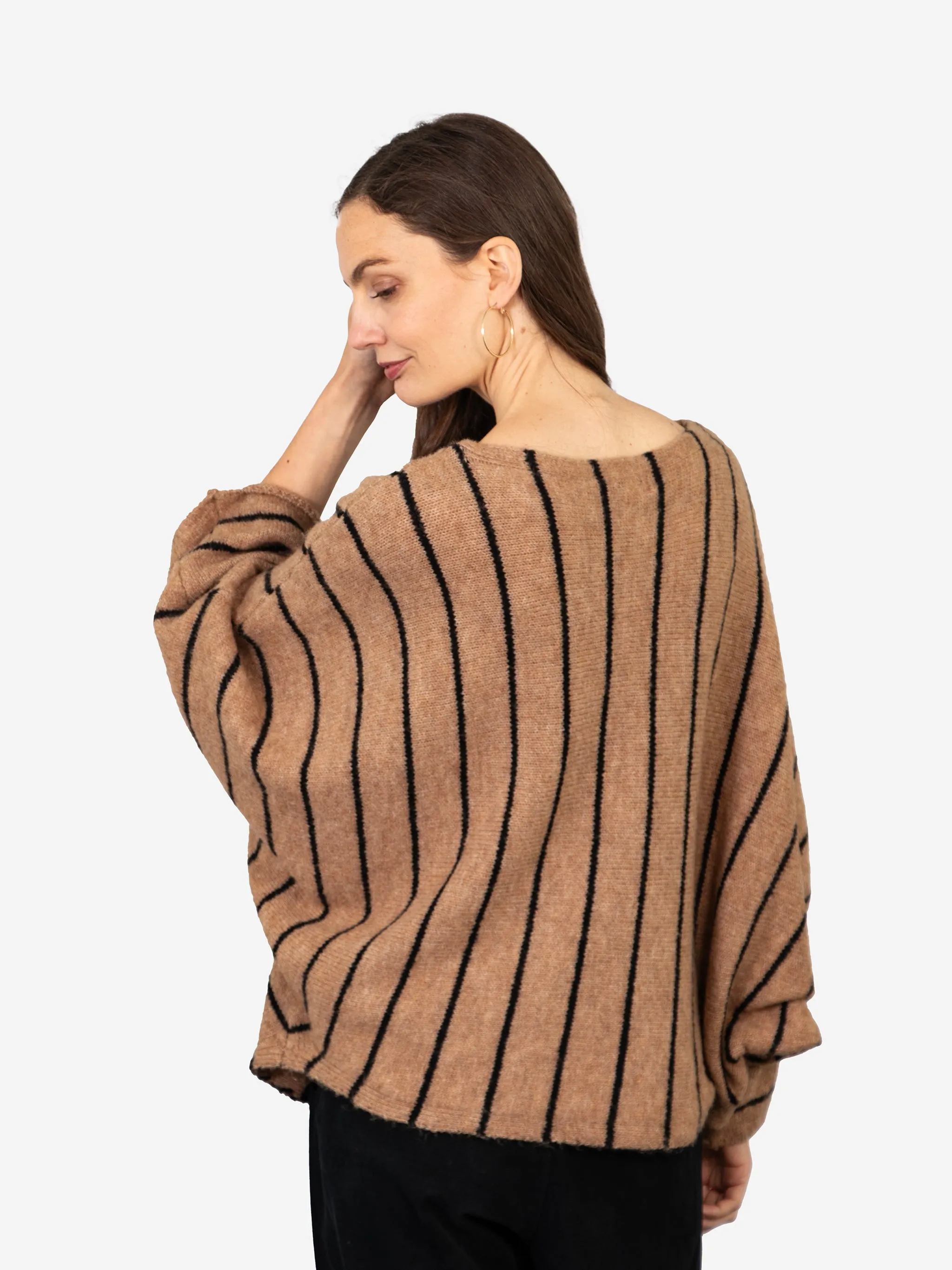 Blythe Batwing Jumper - Beige/Black, Striped