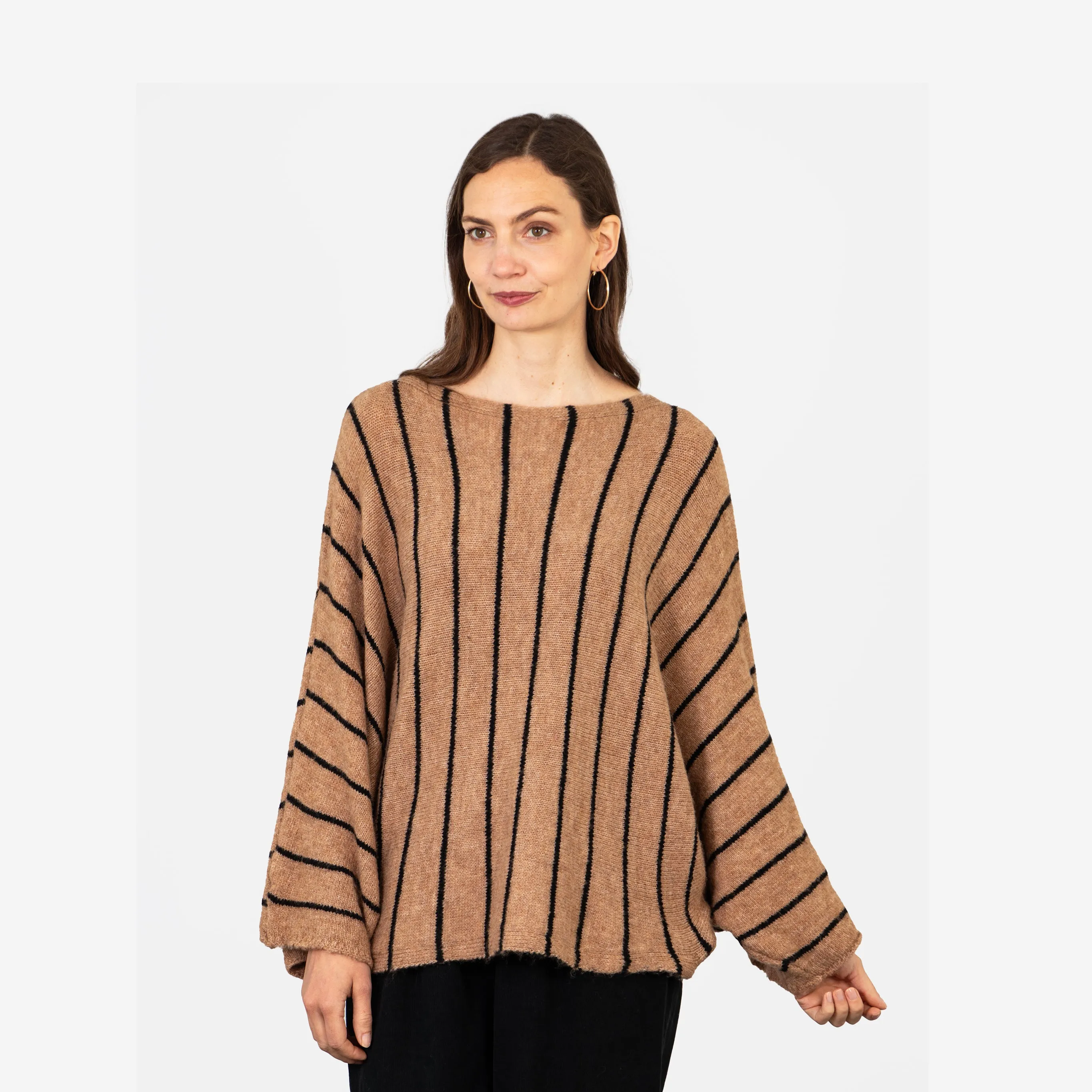 Blythe Batwing Jumper - Beige/Black, Striped
