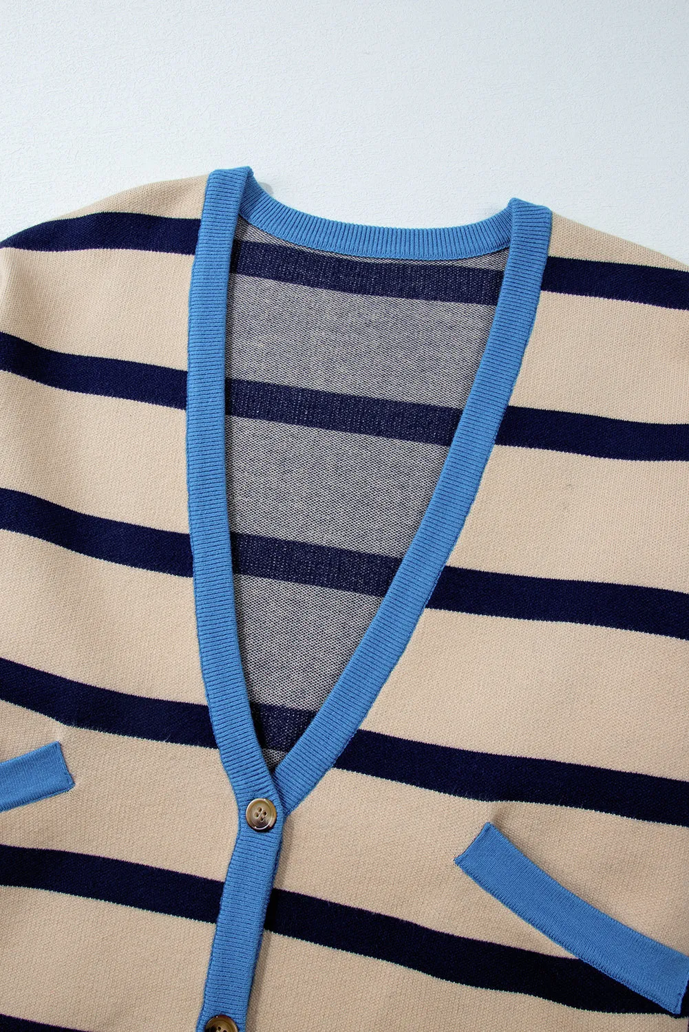 Colorblock Drop Shoulder Buttoned Loose Cardigan