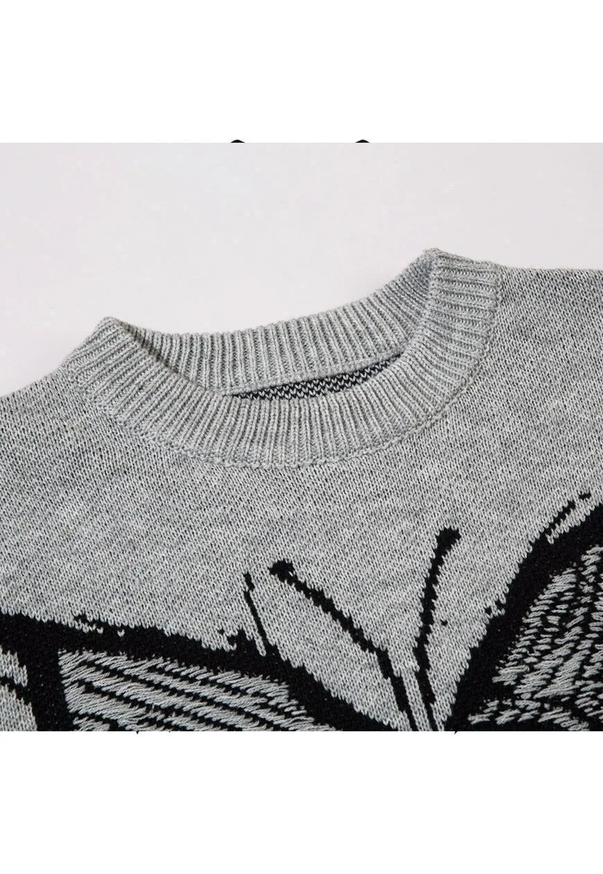 Distressed knitted jumper butterfly sweater ripped top grey