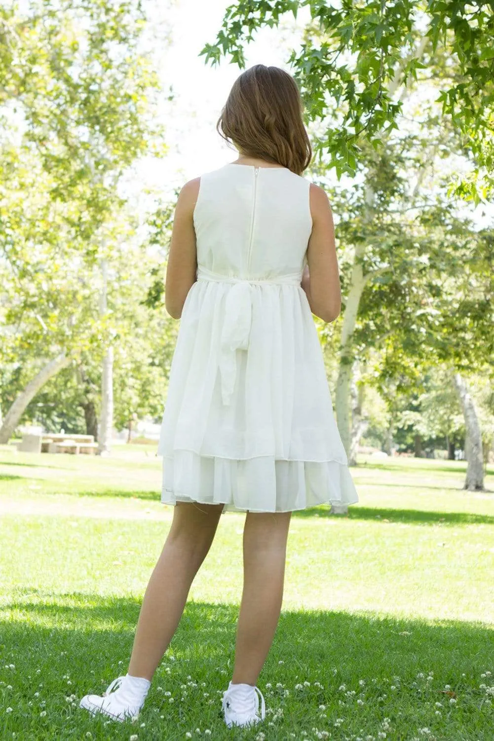 Double Layered Chiffon Dress With Sequin Belt.