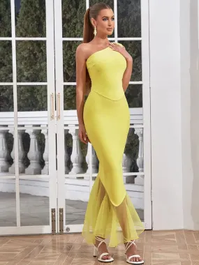 Elegant Ruffle One Shoulder Maxi Bodycon Dress