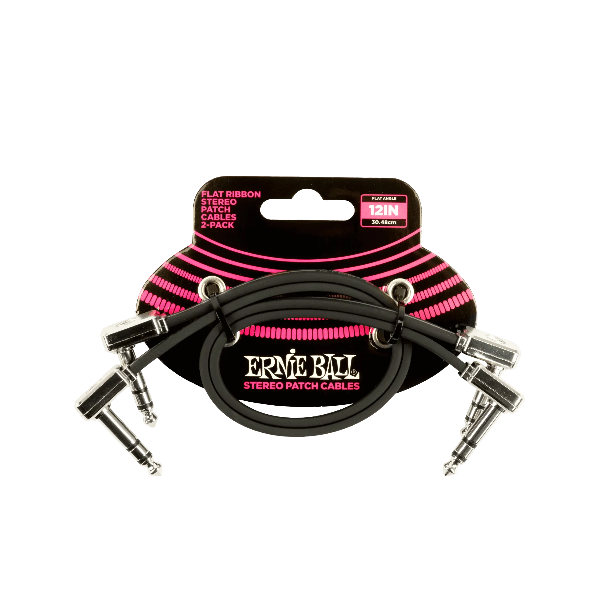 Ernie Ball 12 Flat Ribbon Stereo Patch Cable Black 2 Pack