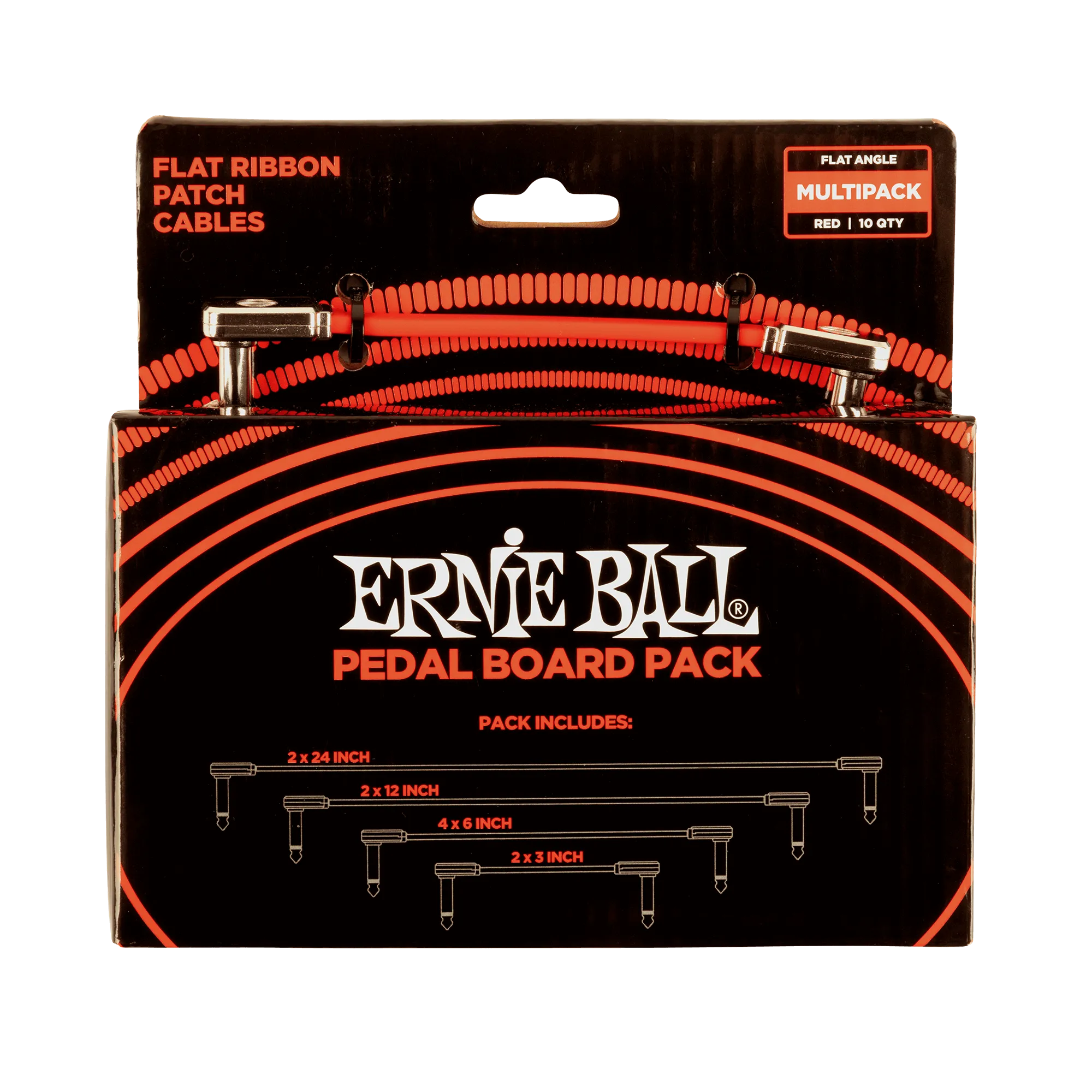 Ernie Ball Flat Ribbon Patch Cables Pedalboard Multi-Pack - Red