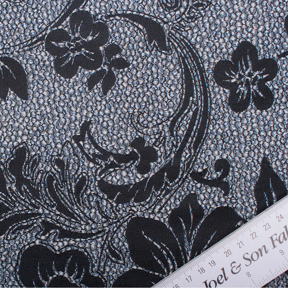 Grey/Ice Blue Floral Jacquard Brocade