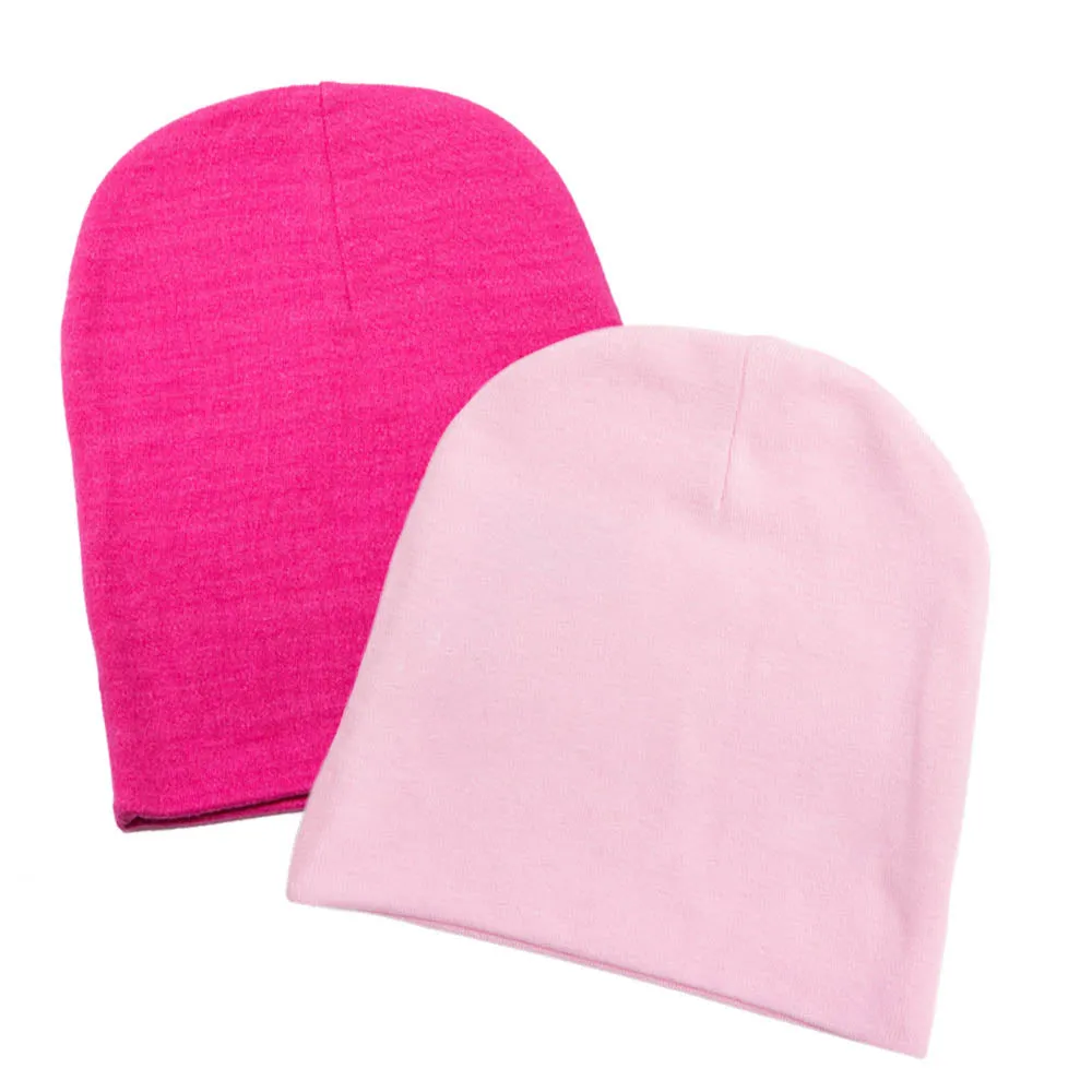 Infant Baby 100% Cotton Knit Beanie Cap Hat Plain - Pack of 2