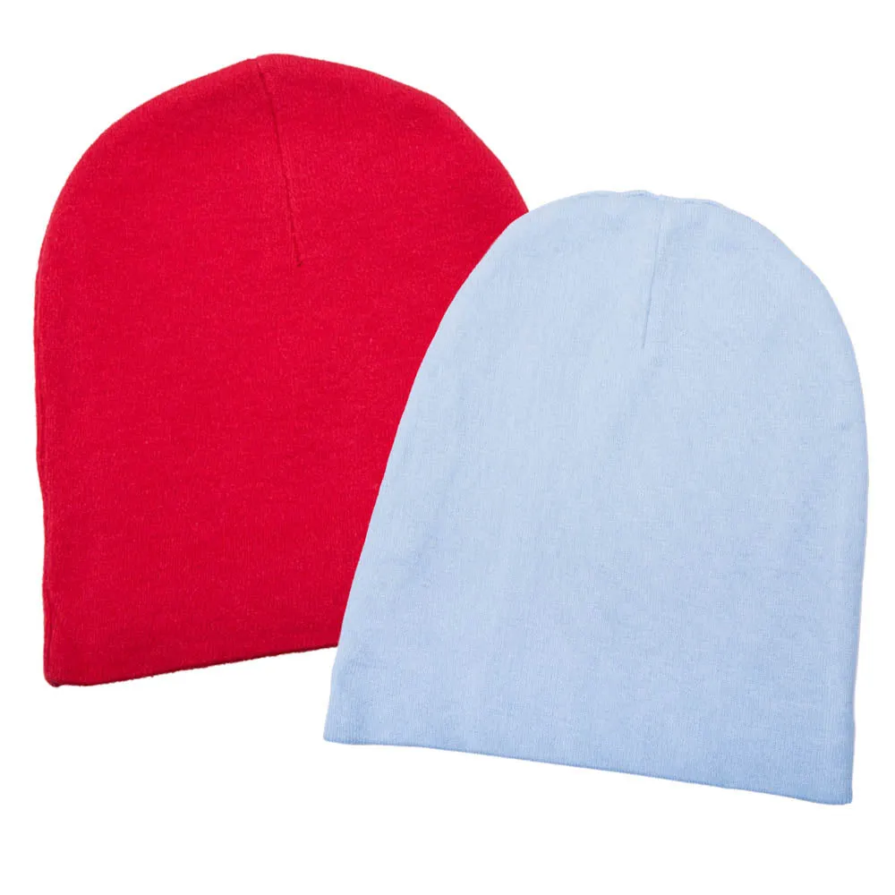 Infant Baby 100% Cotton Knit Beanie Cap Hat Plain - Pack of 2