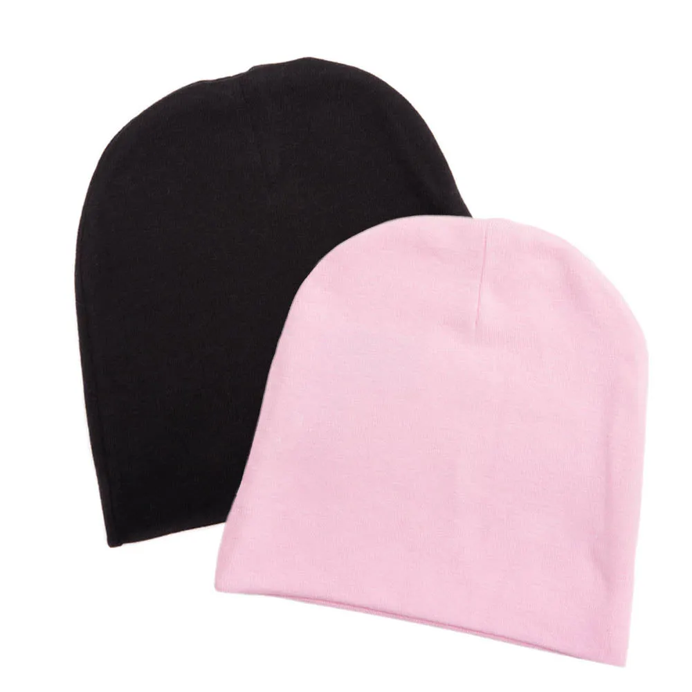 Infant Baby 100% Cotton Knit Beanie Cap Hat Plain - Pack of 2