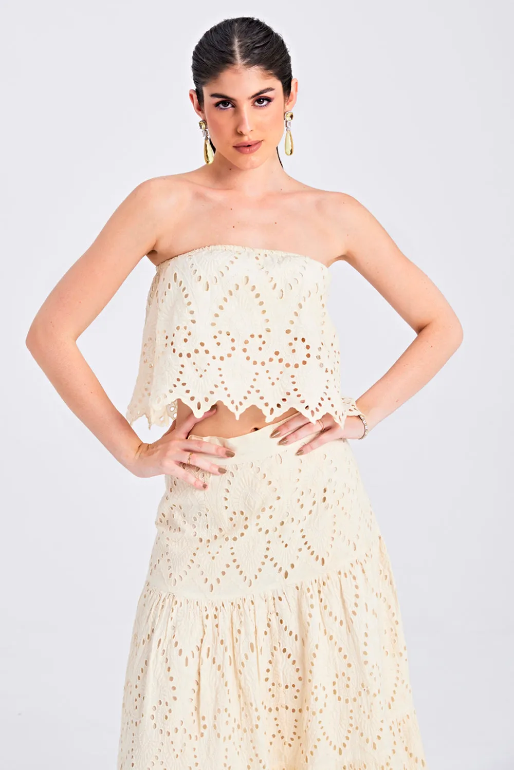 Ivory Off-Shoulder Skirt Set