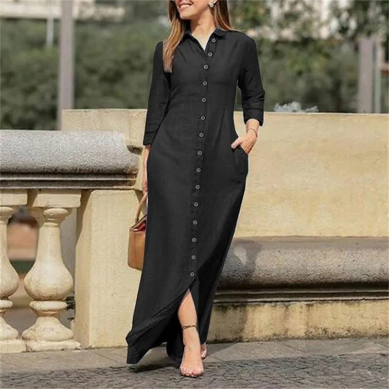 Ivyshape | Buttons Down Long Sleeve Maxi Denim Dress