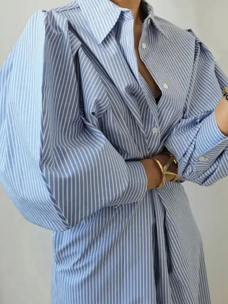 Light blue striped loose midi dress