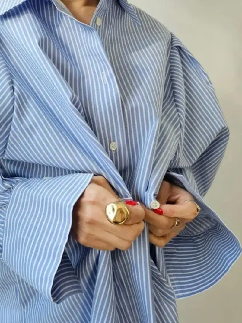 Light blue striped loose midi dress