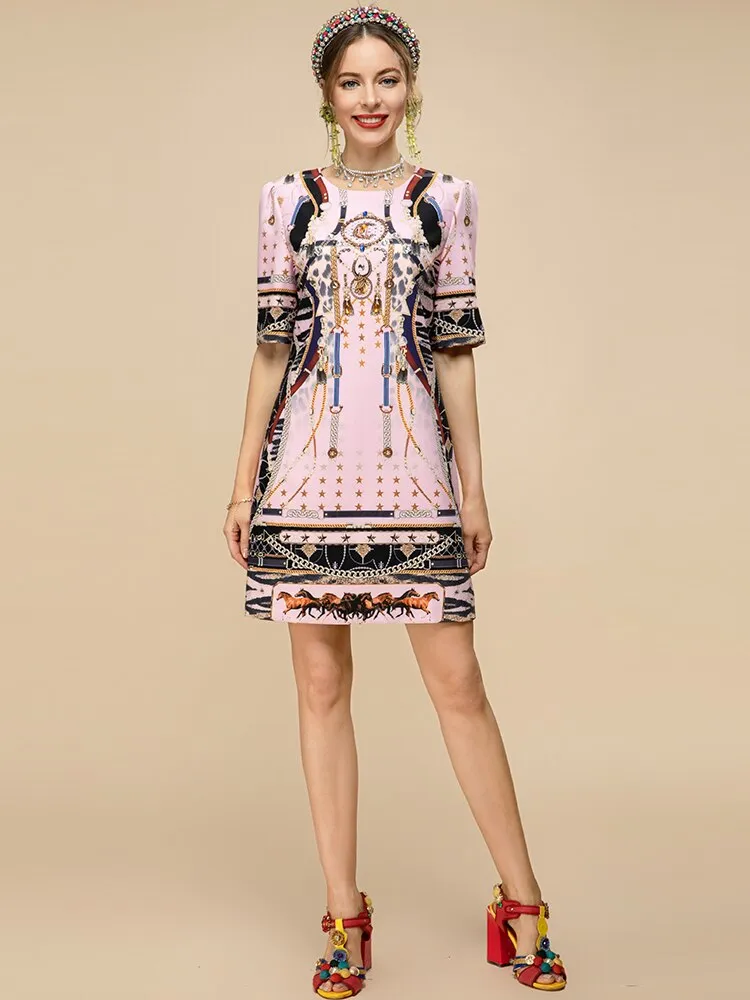 Luxury Crystal Pink Print Women's Mini Dress
