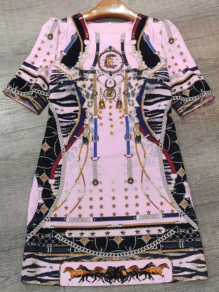 Luxury Crystal Pink Print Women's Mini Dress