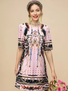 Luxury Crystal Pink Print Women's Mini Dress