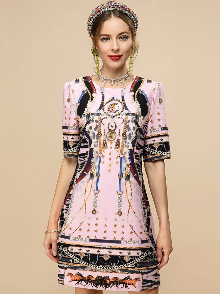 Luxury Crystal Pink Print Women's Mini Dress