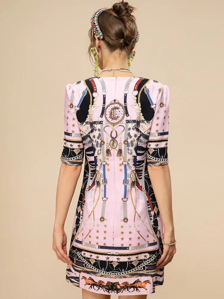 Luxury Crystal Pink Print Women's Mini Dress