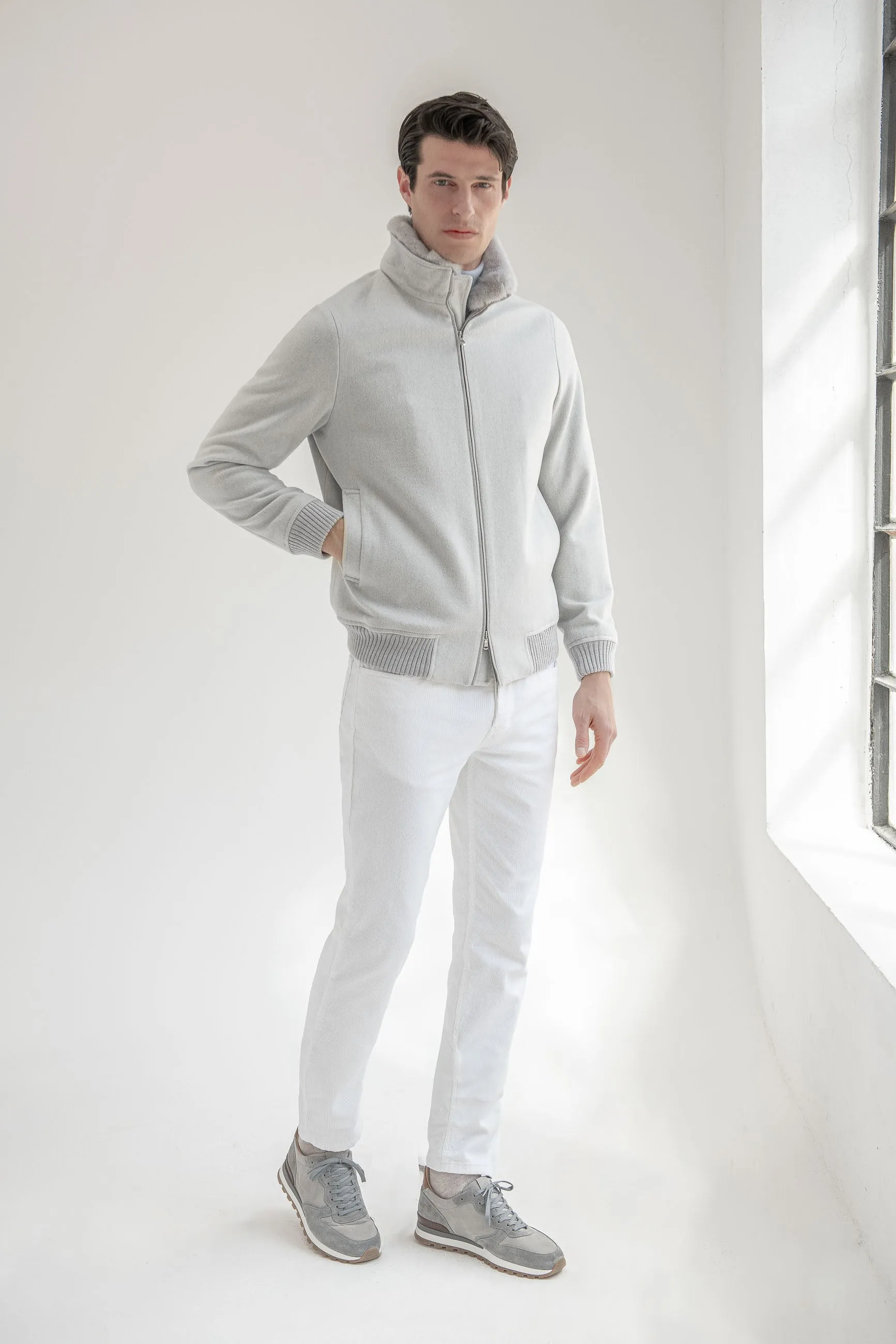 Off-white bomber with removable mink collar – Made in Italy