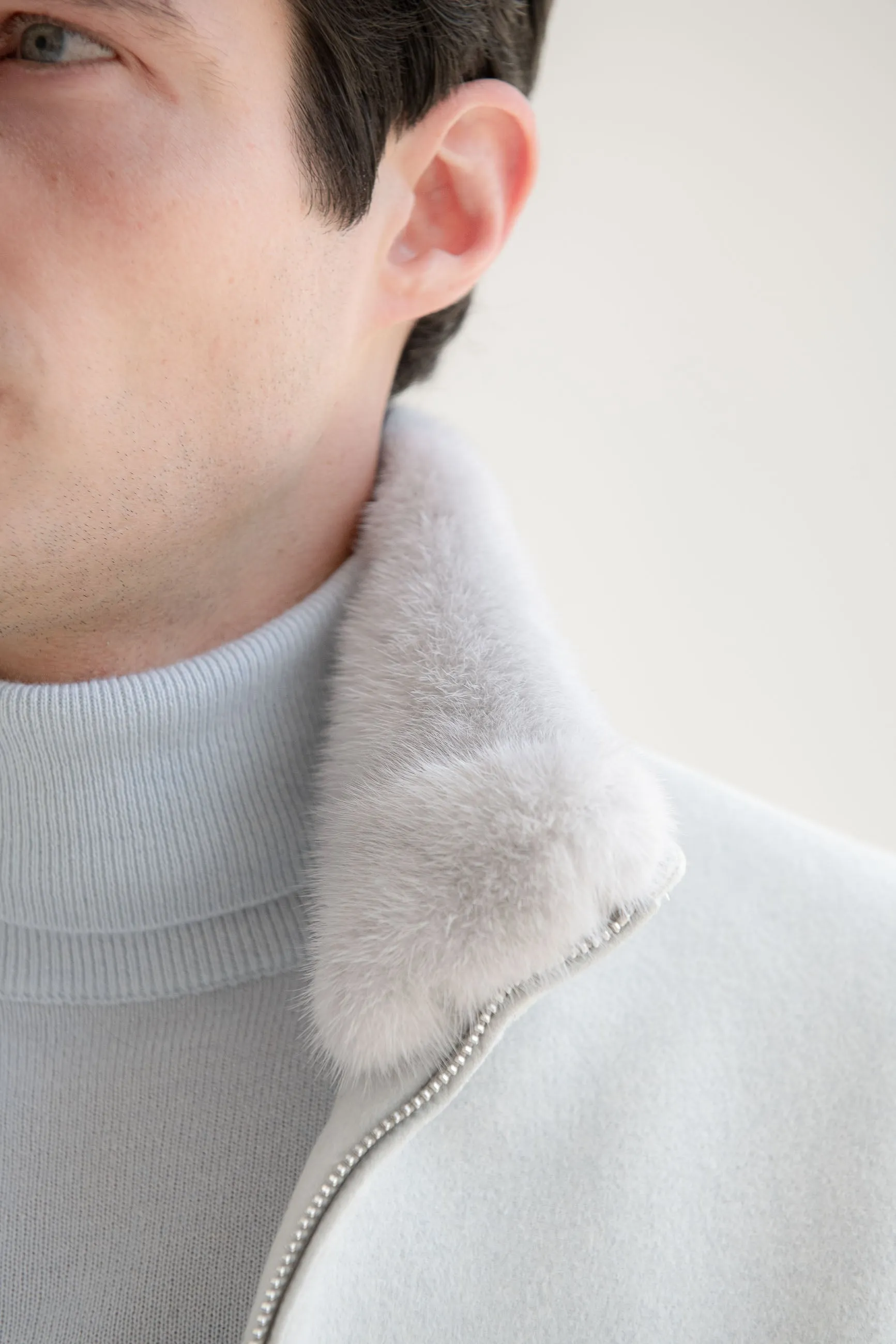 Off-white bomber with removable mink collar – Made in Italy