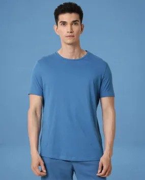 Rare Rabbit Articale Men's Caxel Enamel Blue Crew Neck Offset Brand Print Half Sleeves T-shirt