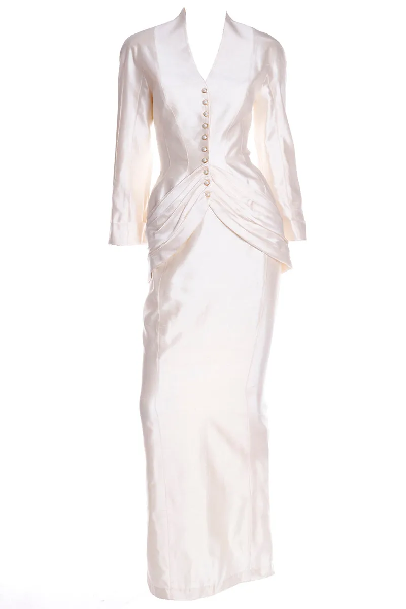 Rare Thierry Mugler Cream Silk Evening Dress Alternative Jacket & Skirt