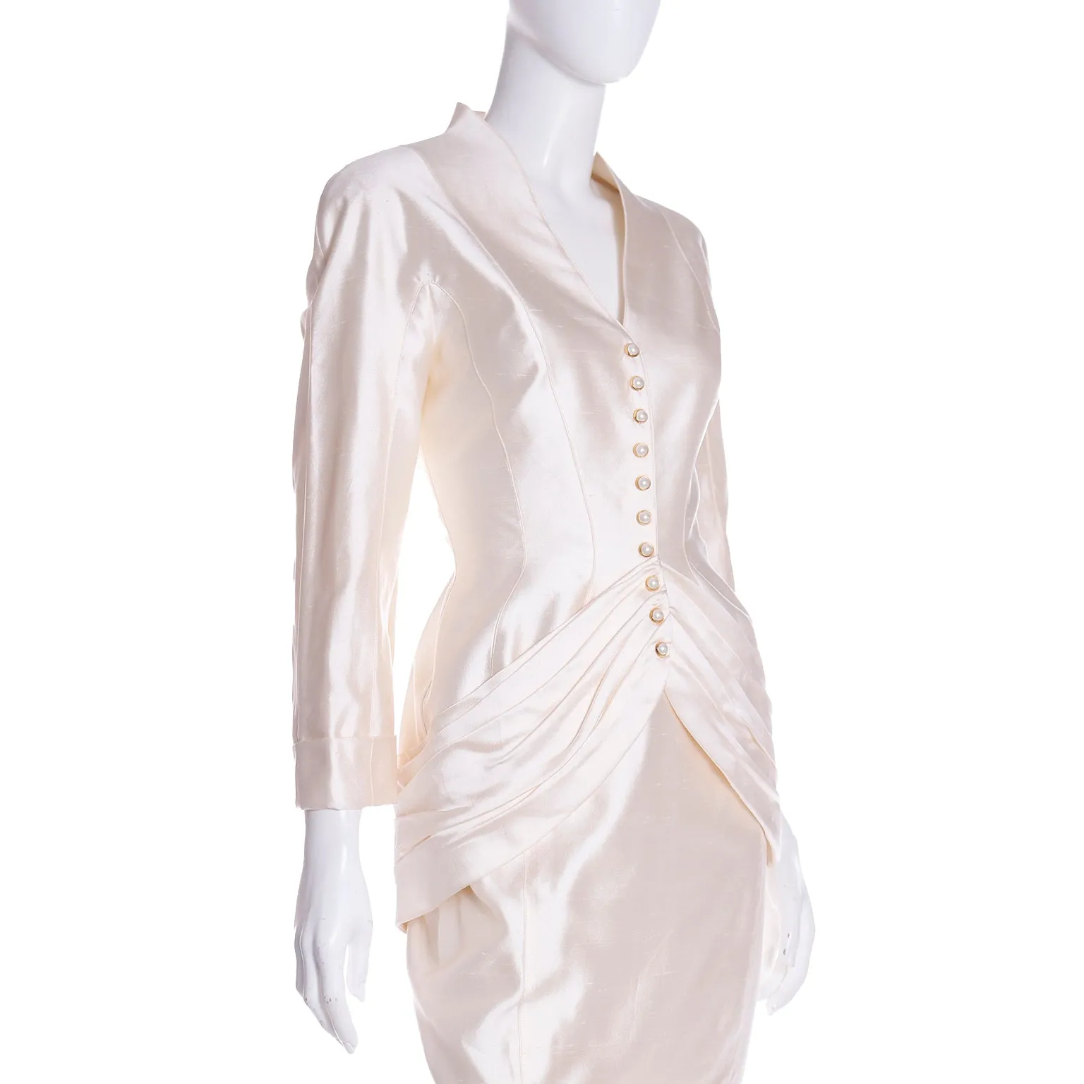 Rare Thierry Mugler Cream Silk Evening Dress Alternative Jacket & Skirt