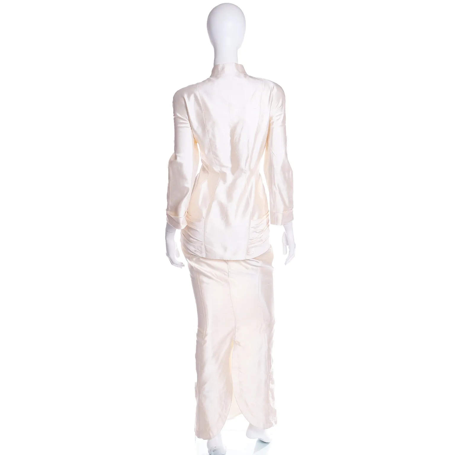 Rare Thierry Mugler Cream Silk Evening Dress Alternative Jacket & Skirt
