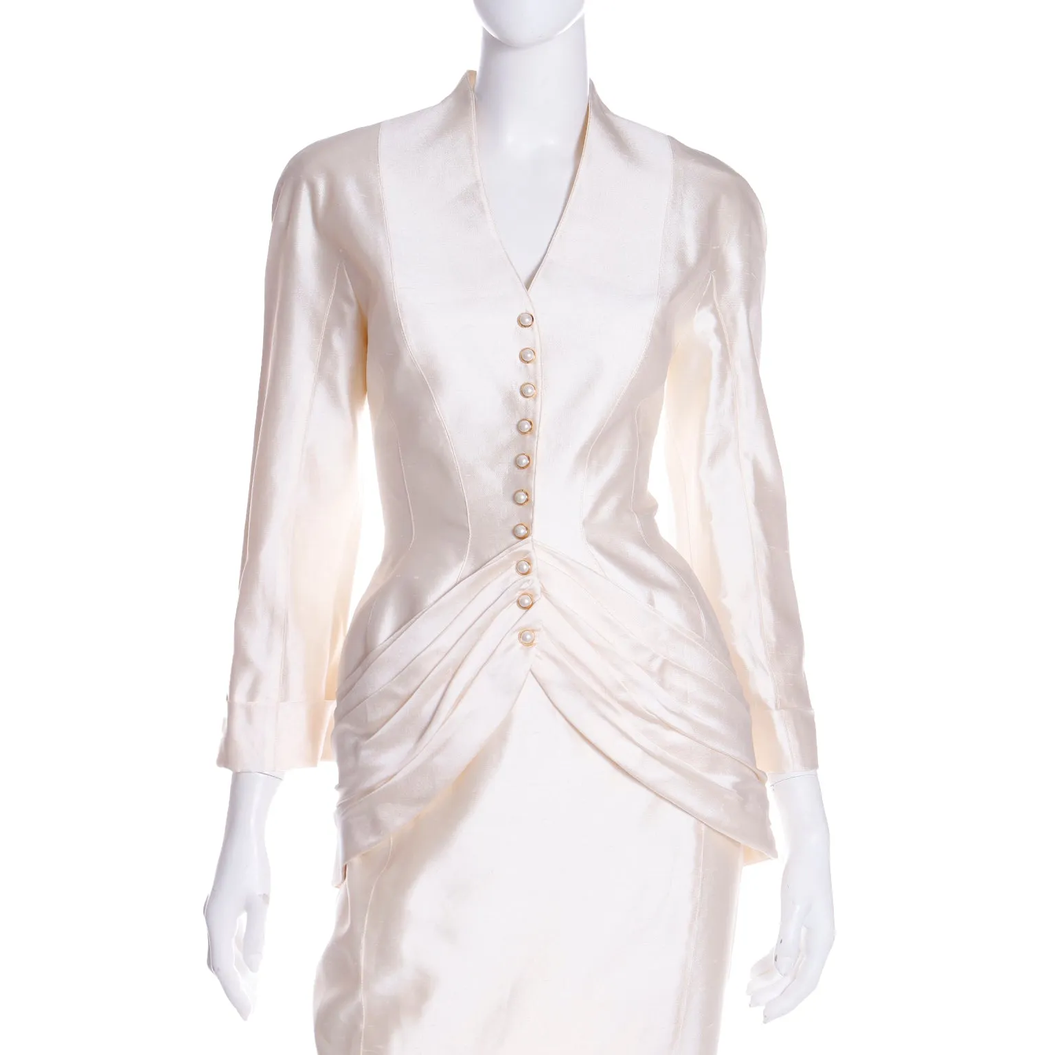 Rare Thierry Mugler Cream Silk Evening Dress Alternative Jacket & Skirt