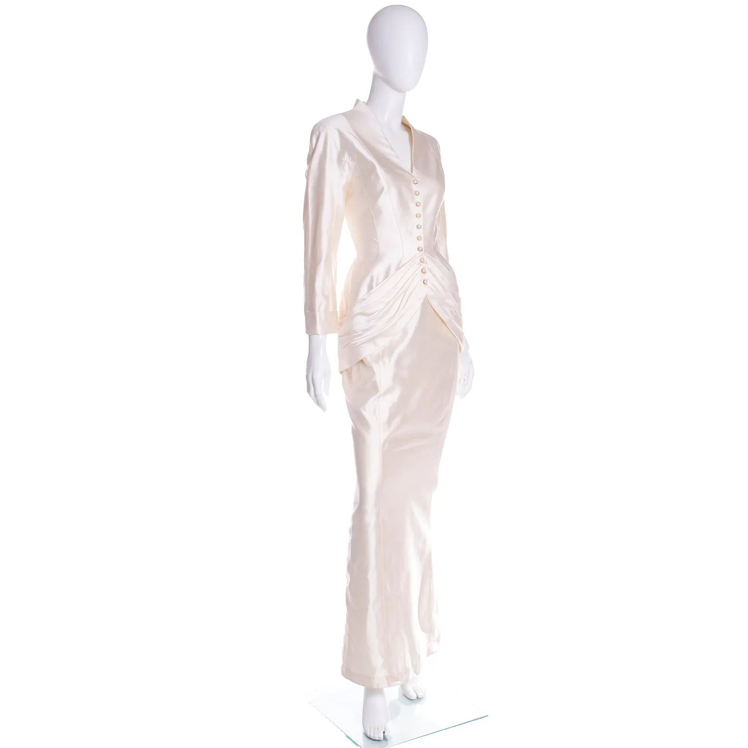 Rare Thierry Mugler Cream Silk Evening Dress Alternative Jacket & Skirt