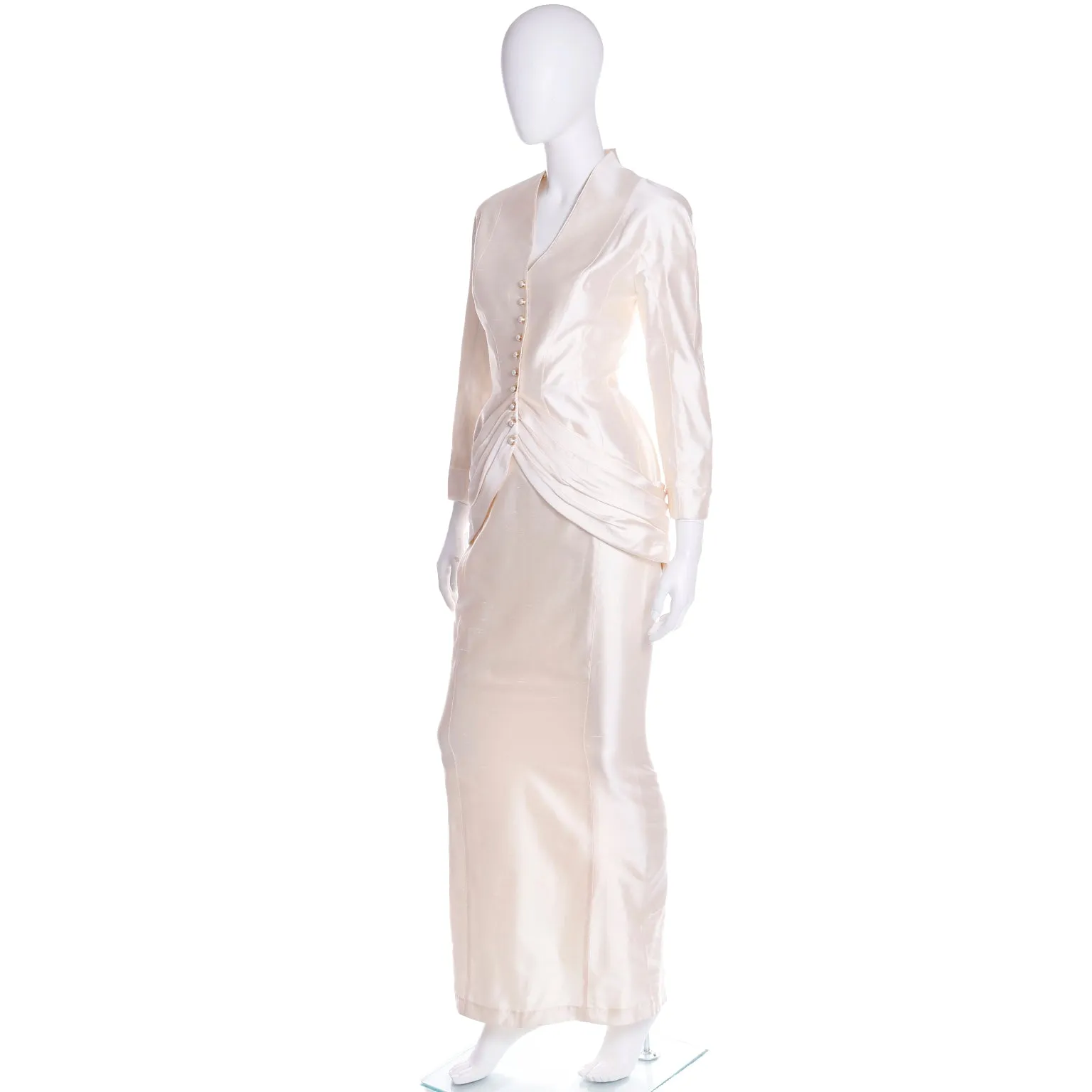 Rare Thierry Mugler Cream Silk Evening Dress Alternative Jacket & Skirt
