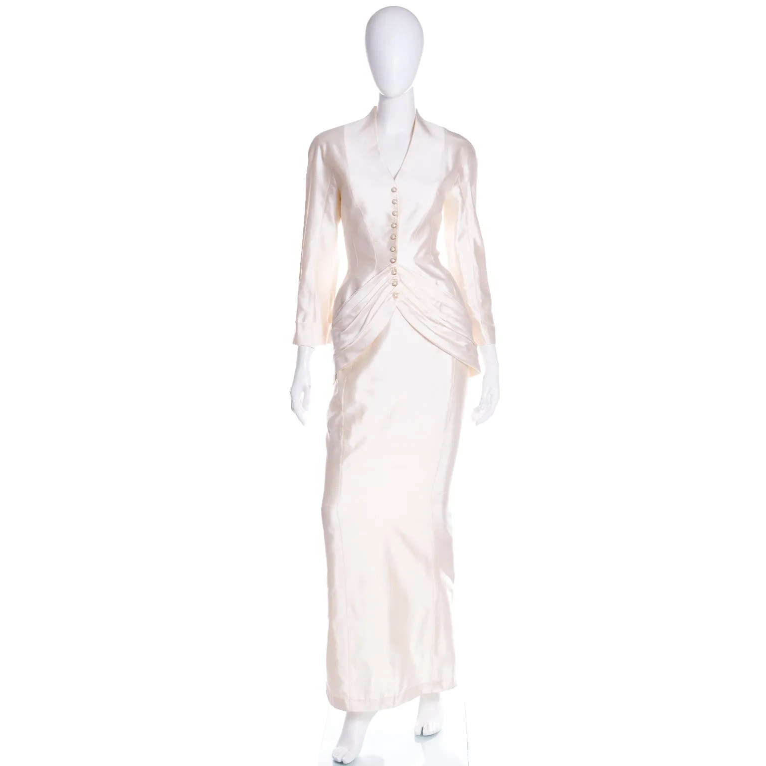 Rare Thierry Mugler Cream Silk Evening Dress Alternative Jacket & Skirt