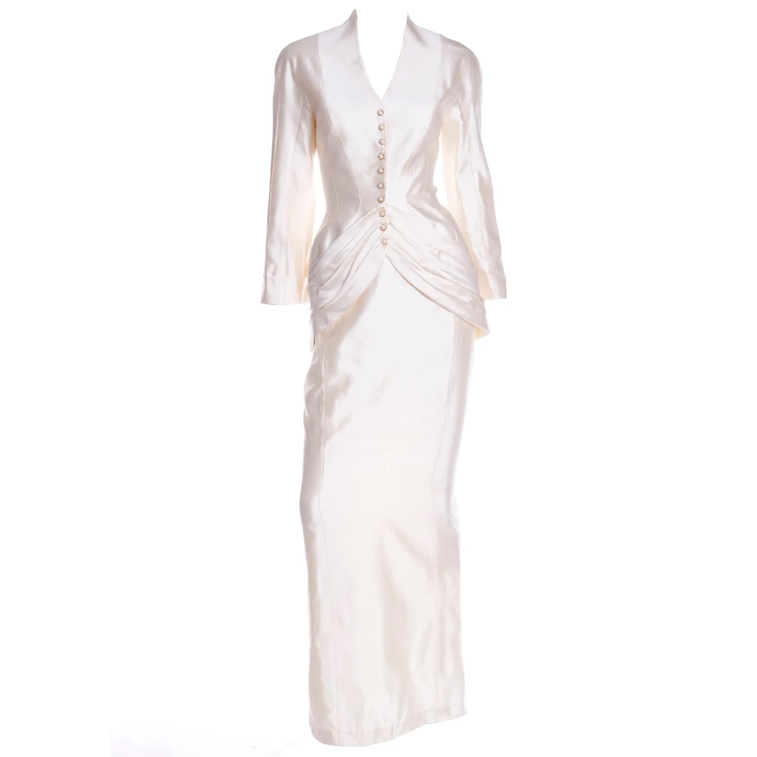 Rare Thierry Mugler Cream Silk Evening Dress Alternative Jacket & Skirt