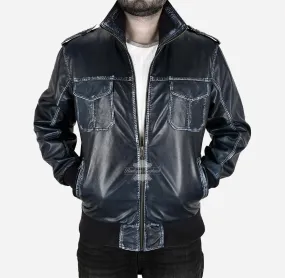 Ravager Mens Leather Bomber Jacket Vintage Waxed Leather Jacket