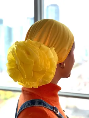 Scrunchie Cap - Yellow (small flower volume in the back)