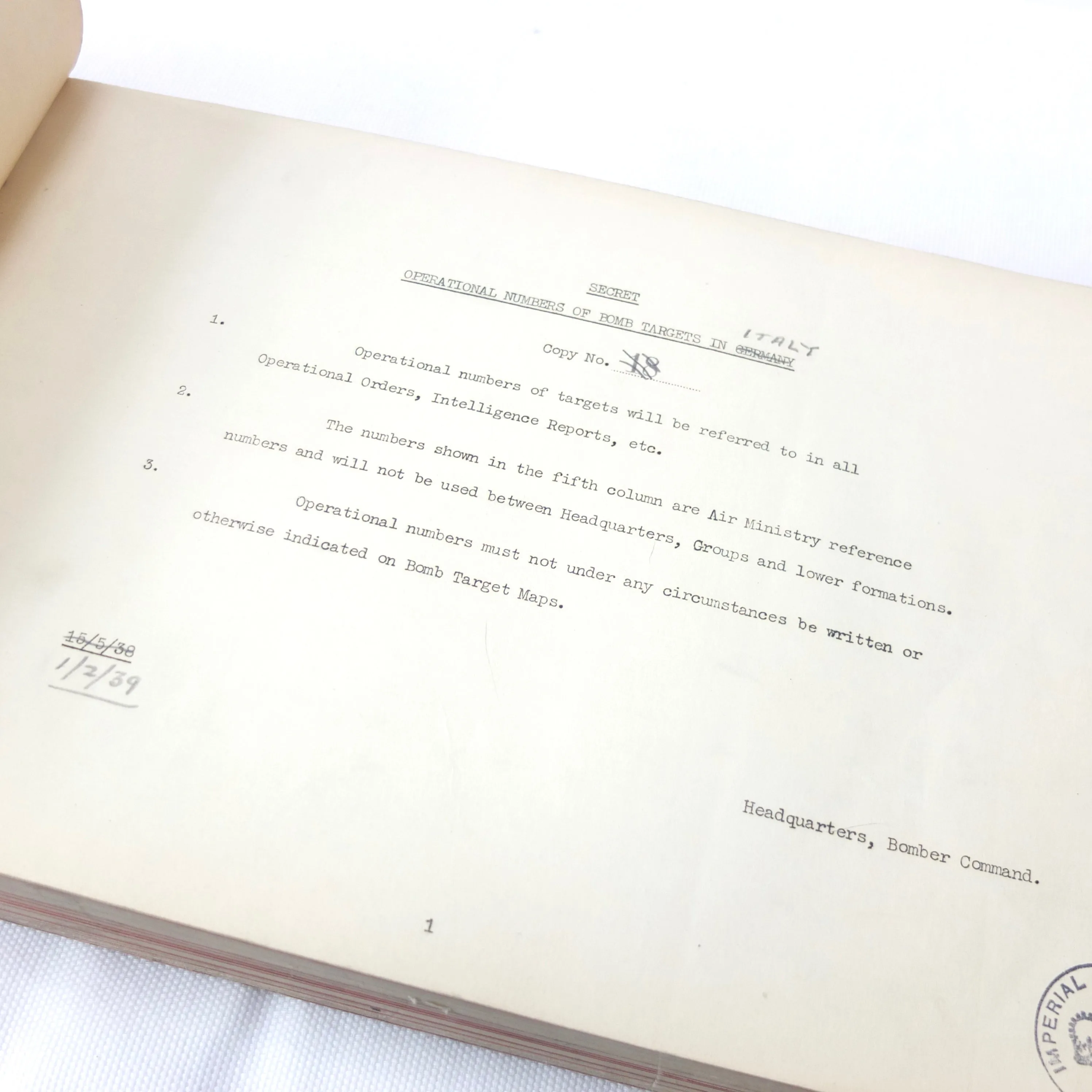 Secret RAF Bomber Command Targets Manual (1939)