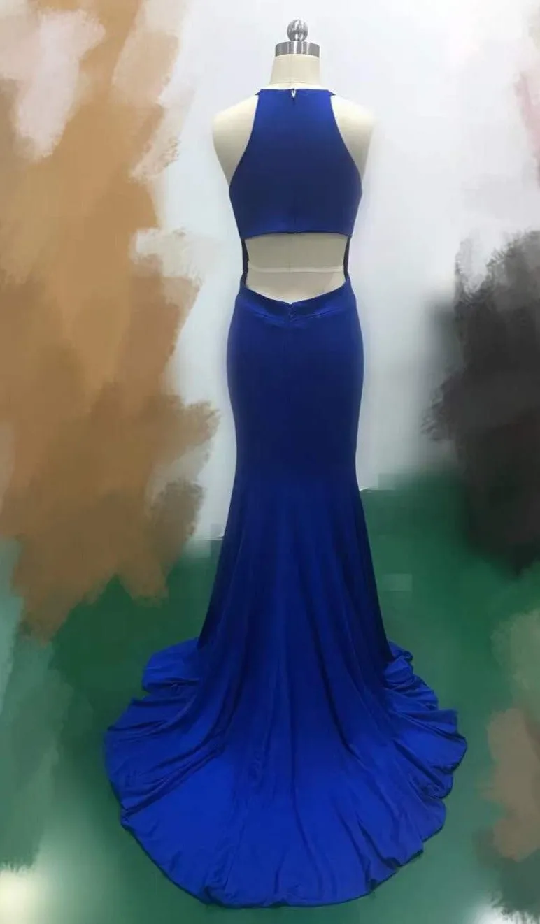 Sheath Halter Neckline Royal Blue Prom Dress