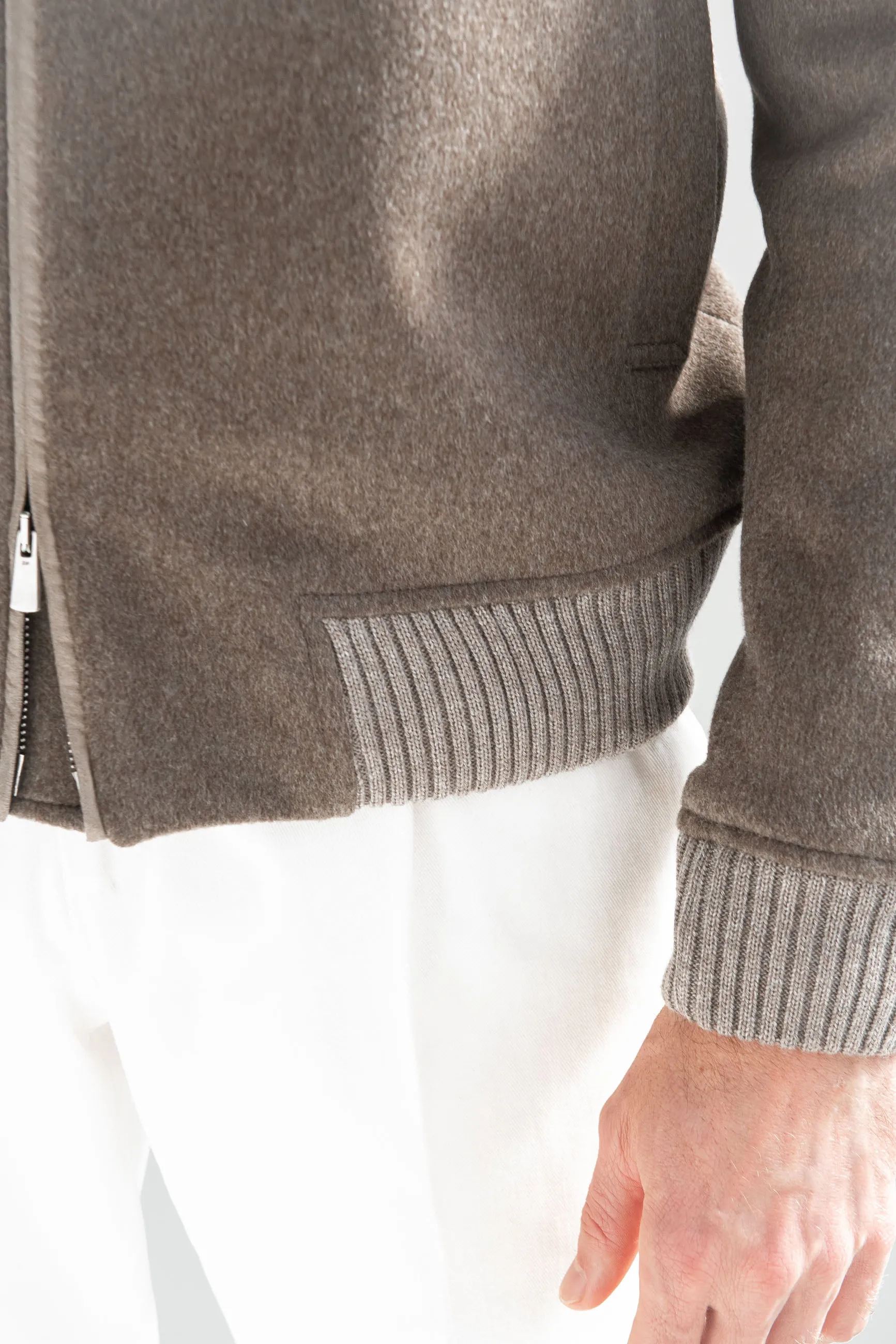 Taupe bomber with removable mink collar – Made in Italy