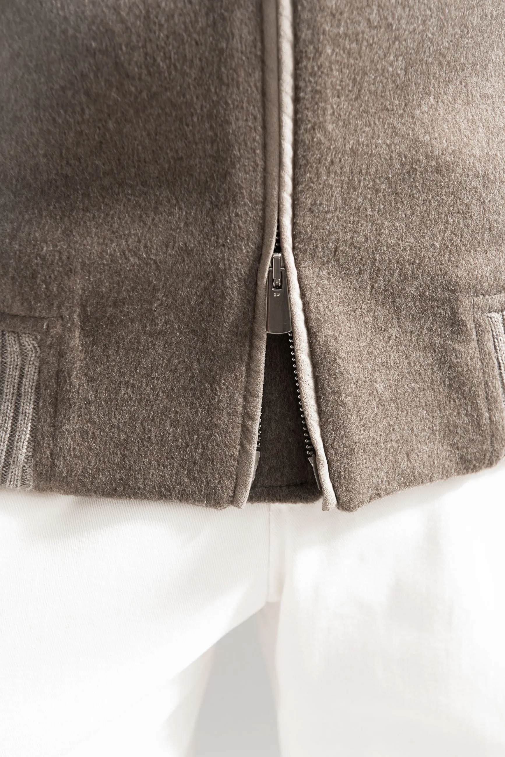 Taupe bomber with removable mink collar – Made in Italy