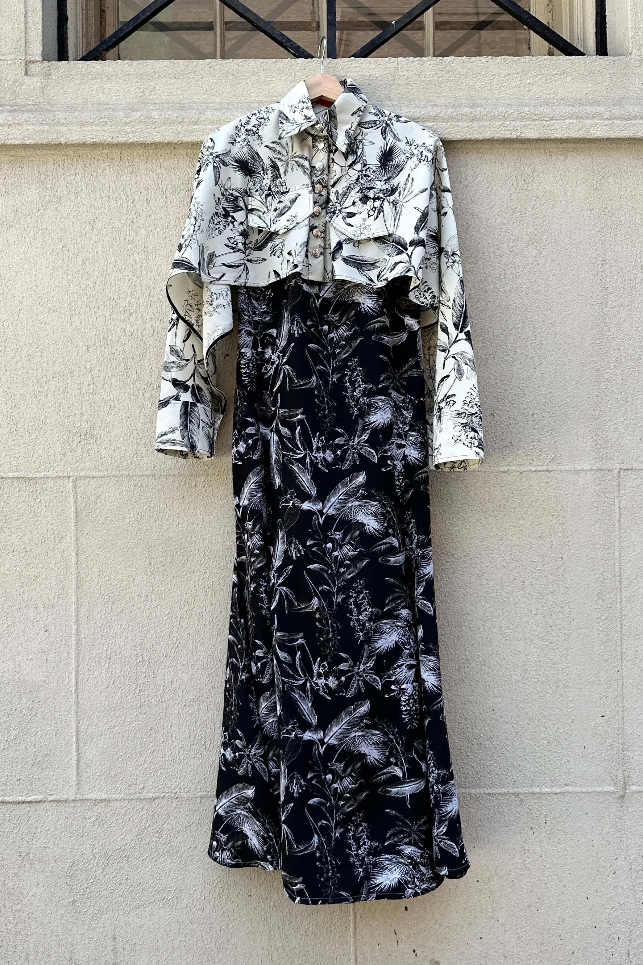 Thebe Magugu - Split Print Porcelain Dress: Bone & Black