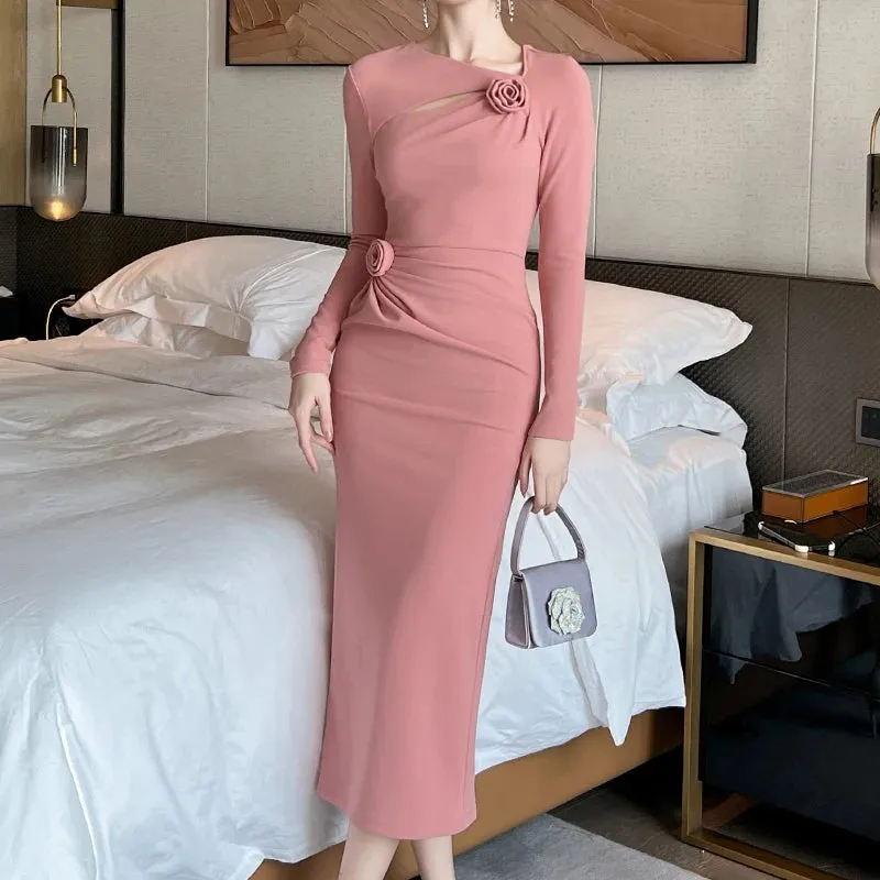 Trend4us Rosette Elegance Draped Midi Dress
