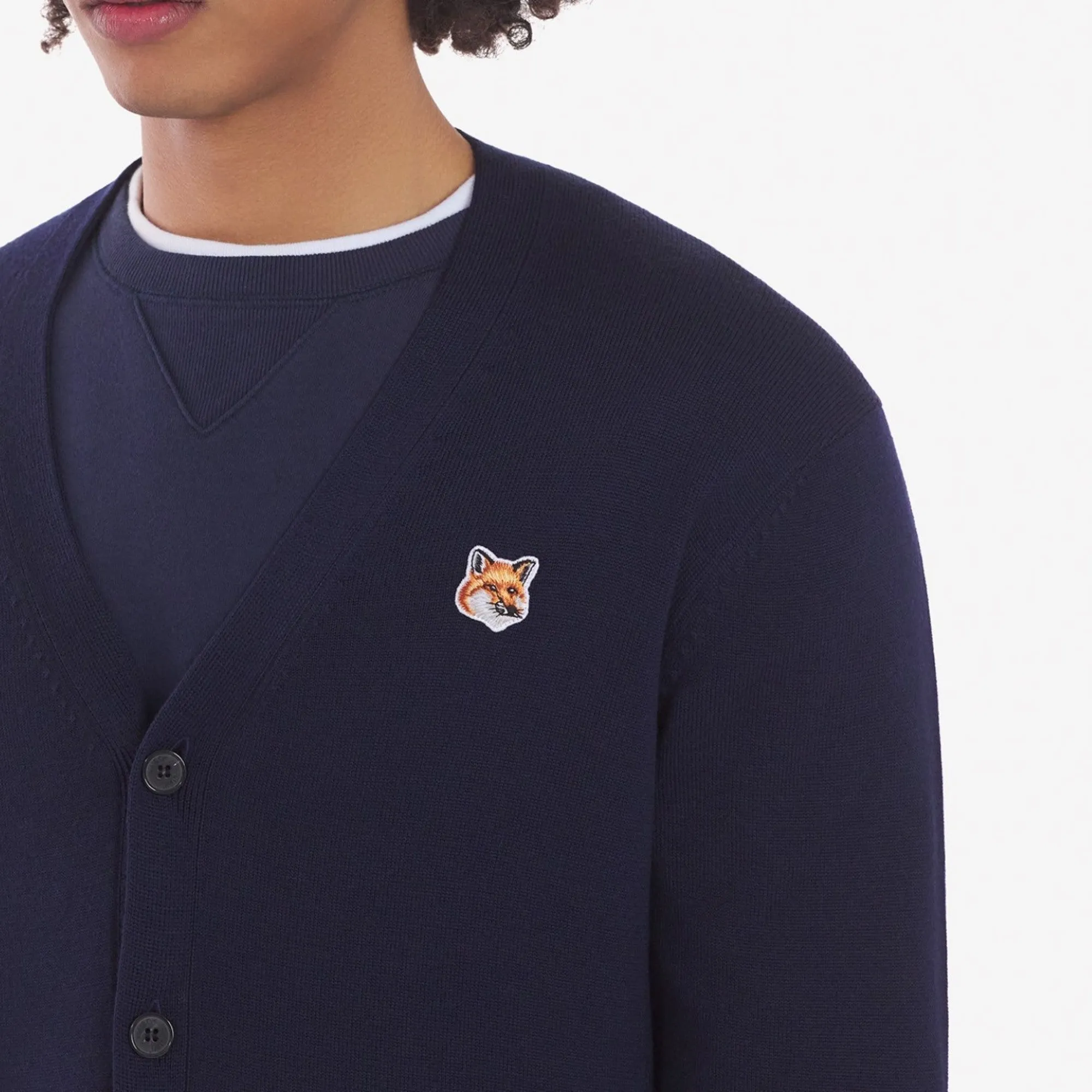 Unisex Fox Head Patch Classic Cardigan - Navy