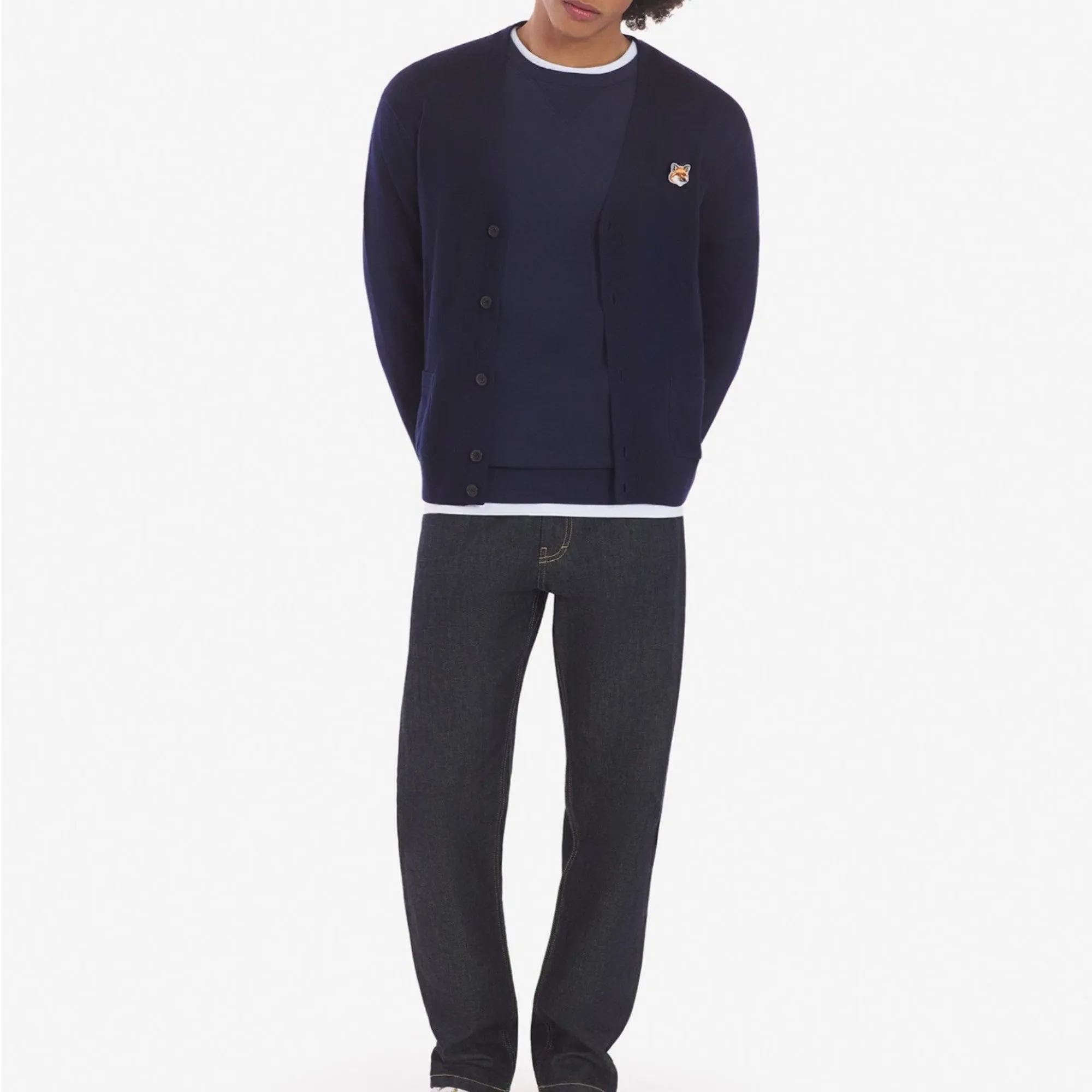 Unisex Fox Head Patch Classic Cardigan - Navy