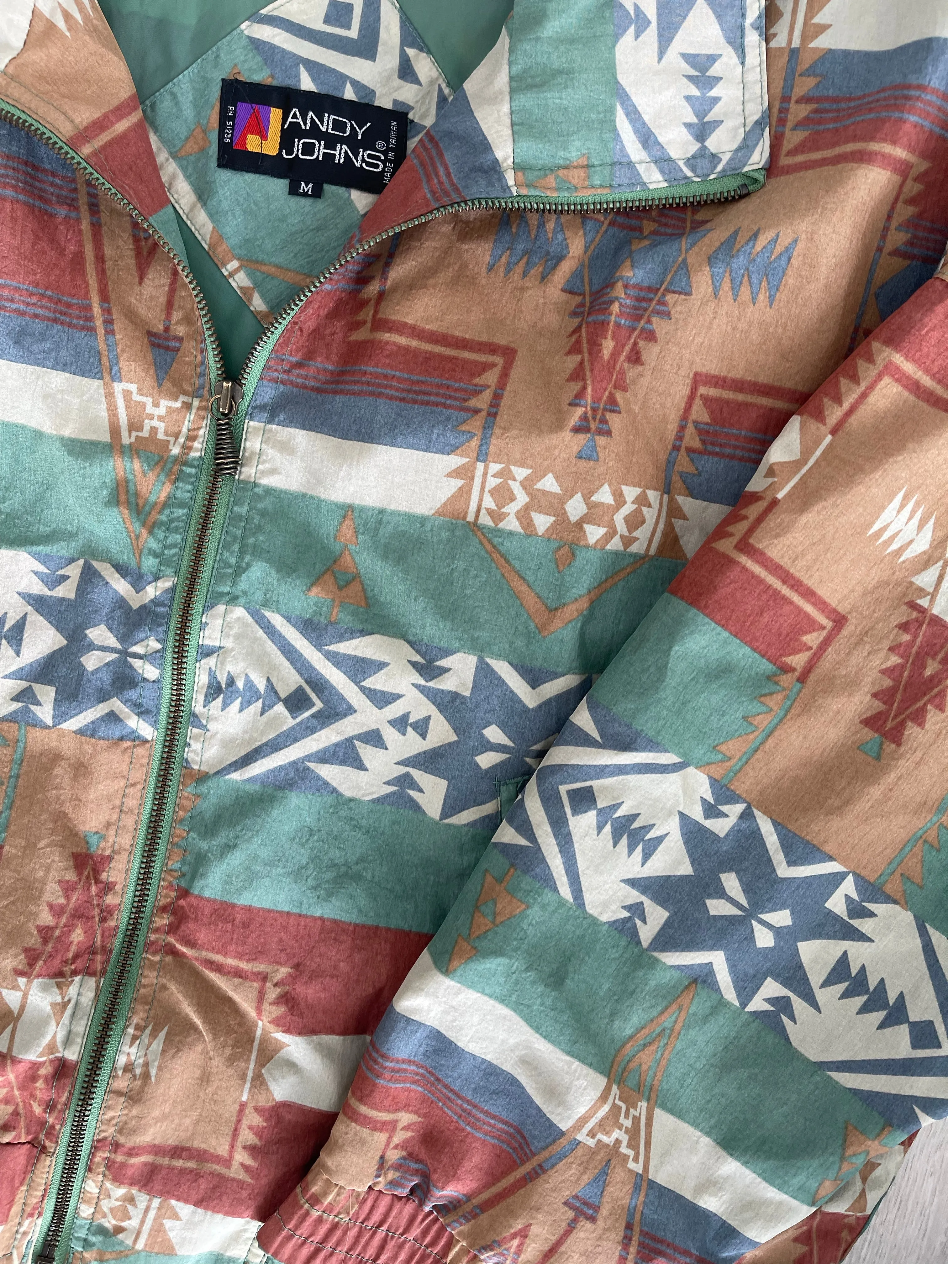 Vintage 90s Andy Johns Aztec Windbreaker Jacket M